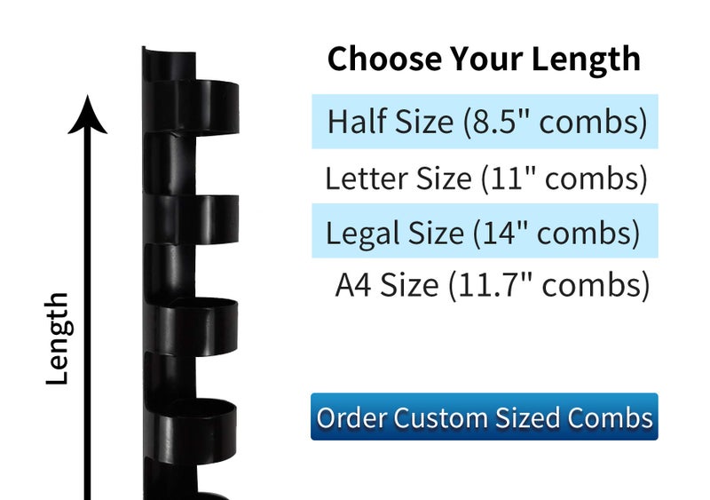 Rayson CR681012-BK Plastic Comb Binding Ring, 1/4in,5/16in,3/8in,1/2in, 19-Ring Letter Size, Black Comb Spines, Multi-Size Pack of 100 - Image 2